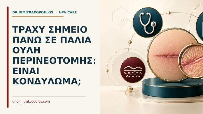 Ιατρικό cover για: Τραχύ σημείο πάνω σε παλιά ουλή περινεοτομής: είναι κονδύλωμα