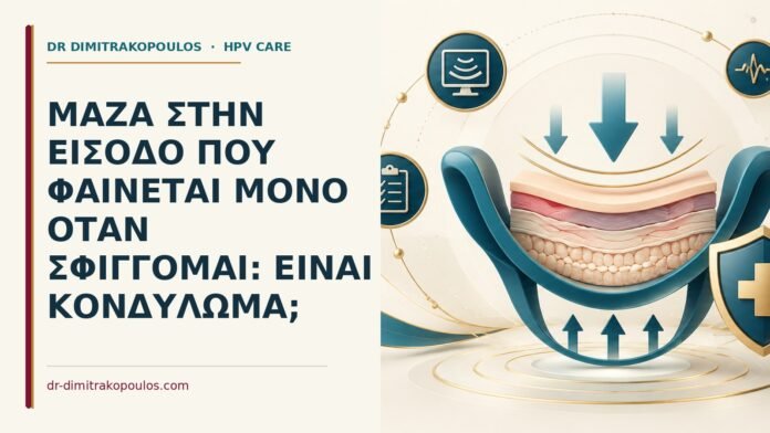 Μάζα στην είσοδο που φαίνεται μόνο όταν σφίγγομαι: είναι κονδύλωμα Ιατρικό cover για: Μάζα στην είσοδο που φαίνεται μόνο όταν σφίγγομαι: είναι κονδύλωμα