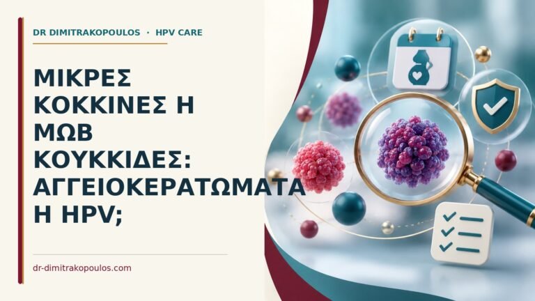 Ιατρικό cover για: Μικρές κόκκινες ή μωβ κουκκίδες: αγγειοκερατώματα ή HPV