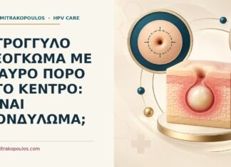 Ιατρικό cover για: Στρογγυλό εξόγκωμα με μαύρο πόρο στο κέντρο: είναι κονδύλωμα