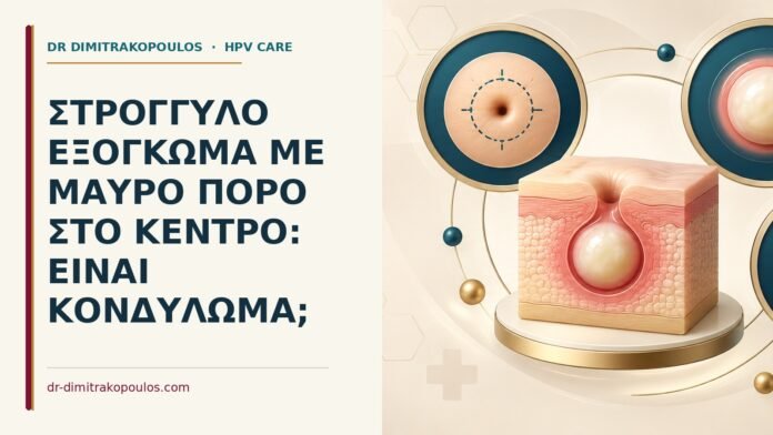 Ιατρικό cover για: Στρογγυλό εξόγκωμα με μαύρο πόρο στο κέντρο: είναι κονδύλωμα