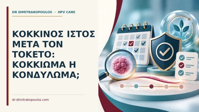 Κόκκινος ιστός μετά τον τοκετό: κοκκίωμα ή κονδύλωμα Ιατρικό cover για: Κόκκινος ιστός μετά τον τοκετό: κοκκίωμα ή κονδύλωμα