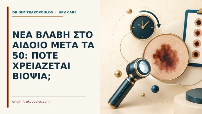 Νέα βλάβη στο αιδοίο μετά τα 50: πότε χρειάζεται βιοψία Ιατρικό cover για: Νέα βλάβη στο αιδοίο μετά τα 50: πότε χρειάζεται βιοψία