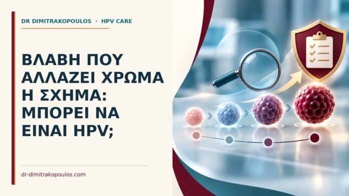 Βλάβη που αλλάζει χρώμα ή σχήμα: μπορεί να είναι HPV Ιατρικό cover για: Βλάβη που αλλάζει χρώμα ή σχήμα: μπορεί να είναι HPV