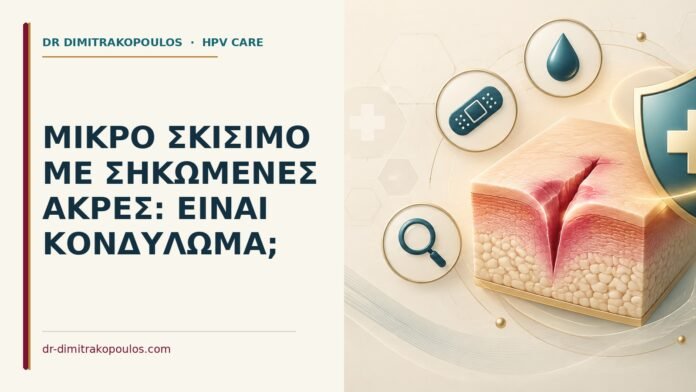 Μικρό σκίσιμο με σηκωμένες άκρες: είναι κονδύλωμα Ιατρικό cover για: Μικρό σκίσιμο με σηκωμένες άκρες: είναι κονδύλωμα