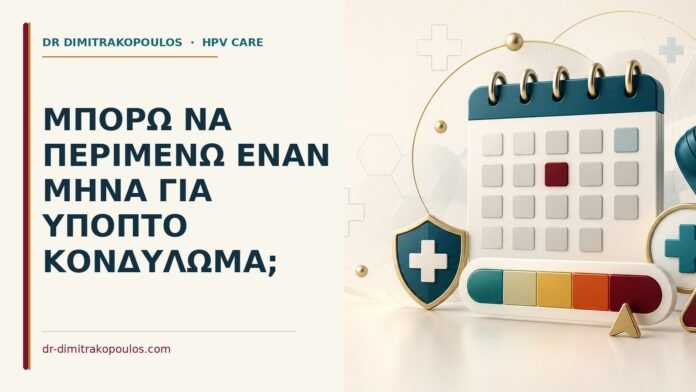 Μπορώ να περιμένω έναν μήνα για ύποπτο κονδύλωμα Ιατρικό cover για: Μπορώ να περιμένω έναν μήνα για ύποπτο κονδύλωμα