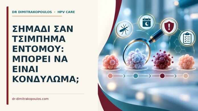 Σημάδι σαν τσίμπημα εντόμου: μπορεί να είναι κονδύλωμα Ιατρικό cover για: Σημάδι σαν τσίμπημα εντόμου: μπορεί να είναι κονδύλωμα