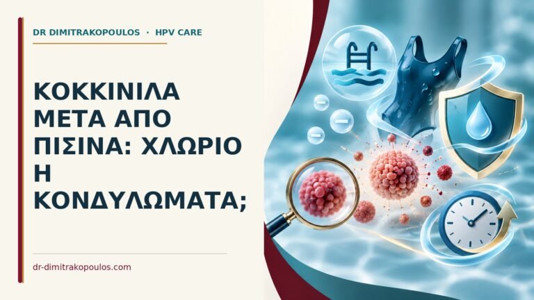 Ιατρικό cover για: Κοκκινίλα μετά από πισίνα: χλώριο ή κονδυλώματα