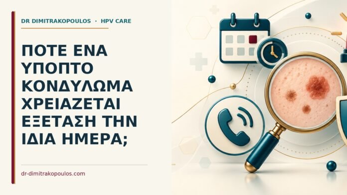 Πότε ένα ύποπτο κονδύλωμα χρειάζεται εξέταση την ίδια ημέρα Ιατρικό cover για: Πότε ένα ύποπτο κονδύλωμα χρειάζεται εξέταση την ίδια ημέρα