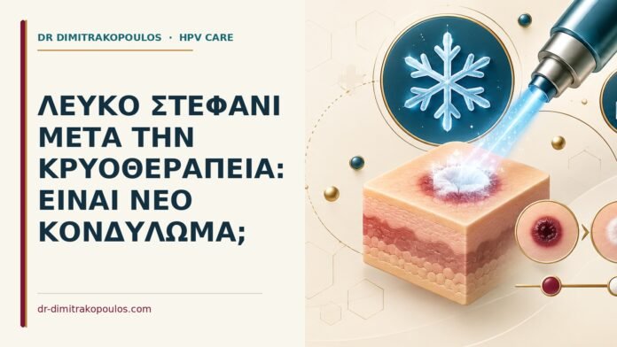 Λευκό στεφάνι μετά την κρυοθεραπεία: είναι νέο κονδύλωμα Ιατρικό cover για: Λευκό στεφάνι μετά την κρυοθεραπεία: είναι νέο κονδύλωμα