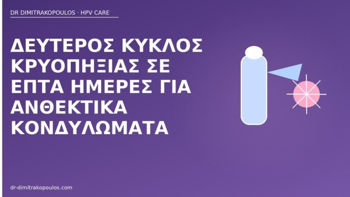 Δεύτερος κύκλος κρυοπηξίας σε επτά ημέρες για ανθεκτικά κονδυλώματα δεύτερος κύκλος κρυοπηξίας κονδυλώματα
