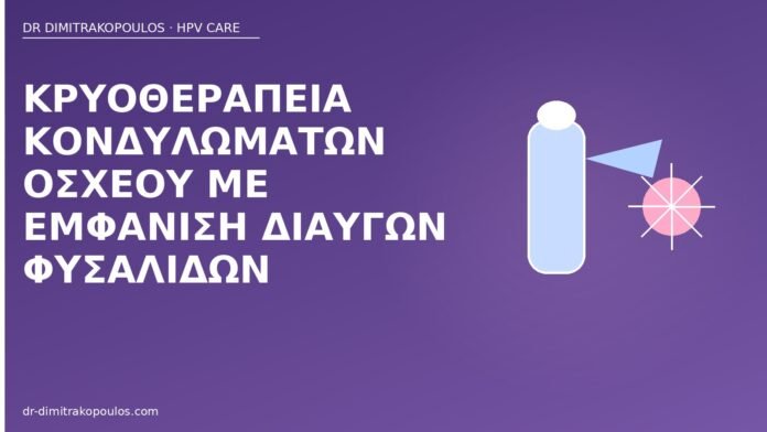 Κρυοθεραπεία κονδυλωμάτων οσχέου με εμφάνιση διαυγών φυσαλίδων φυσαλίδες κρυοθεραπεία οσχέου