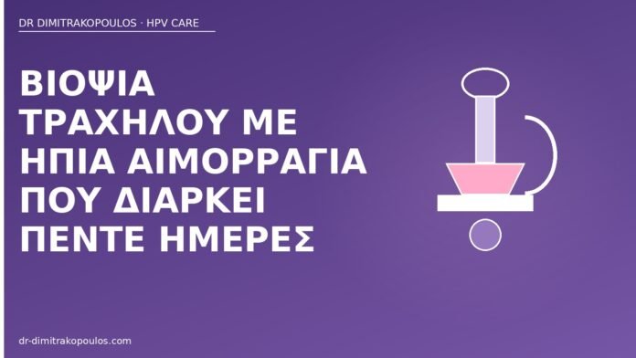 Βιοψία τραχήλου με ήπια αιμορραγία που διαρκεί πέντε ημέρες αιμορραγία πέντε ημέρες μετά βιοψία