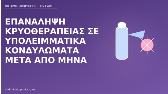 Επανάληψη κρυοθεραπείας σε υπολειμματικά κονδυλώματα μετά από μήνα επανάληψη κρυοθεραπείας κονδυλώματα