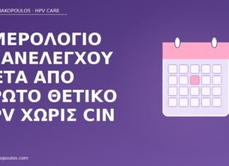 Ημερολόγιο επανελέγχου μετά από πρώτο θετικό HPV χωρίς CIN ημερολόγιο επανέλεγχος HPV