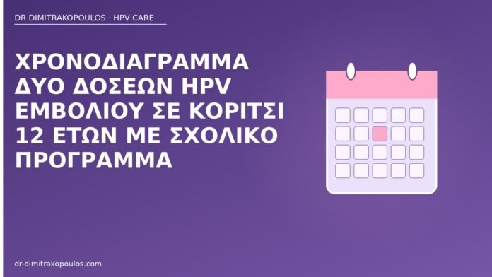 Χρονοδιάγραμμα δύο δόσεων HPV εμβολίου σε κορίτσι 12 ετών με σχολικό πρόγραμμα χρονοδιάγραμμα εμβόλιο HPV 12 ετών