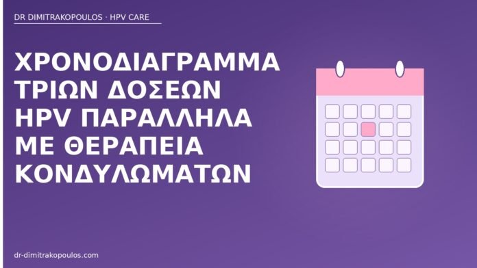 Χρονοδιάγραμμα τριών δόσεων HPV παράλληλα με θεραπεία κονδυλωμάτων χρονοδιάγραμμα εμβολίου και θεραπεία