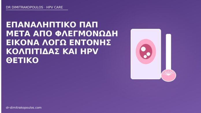 Επαναληπτικό Παπ μετά από φλεγμονώδη εικόνα λόγω έντονης κολπίτιδας και HPV θετικό Παπ φλεγμονή κολπίτιδα