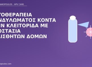 Κρυοθεραπεία κονδυλώματος κοντά στην κλειτορίδα με προστασία ευαίσθητων δομών κρυοθεραπεία κοντά κλειτορίδα