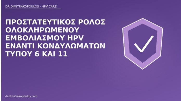 Προστατευτικός ρόλος ολοκληρωμένου εμβολιασμού HPV έναντι κονδυλωμάτων τύπου 6 και 11 εμβόλιο προστασία τύποι 6 11