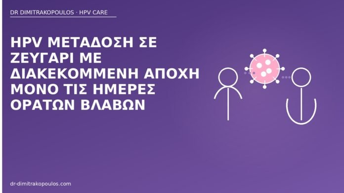 HPV μετάδοση σε ζευγάρι με διακεκομμένη αποχή μόνο τις ημέρες ορατών βλαβών HPV αποχή ορατές βλάβες