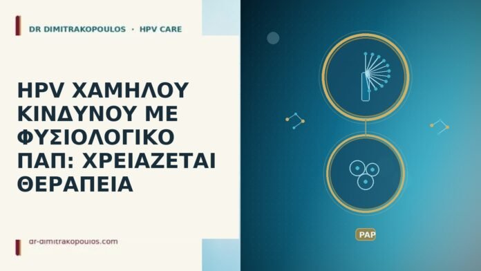 HPV ΧΑΜΗΛΟΥ ΚΙΝΔΥΝΟΥ ΜΕ ΦΥΣΙΟΛΟΓΙΚΟ ΠΑΠ: ΧΡΕΙΑΖΕΤΑΙ ΘΕΡΑΠΕΙΑ HPV ΧΑΜΗΛΟΥ ΚΙΝΔΥΝΟΥ ΜΕ ΦΥΣΙΟΛΟΓΙΚΟ ΠΑΠ: ΧΡΕΙΑΖΕΤΑΙ ΘΕΡΑΠΕΙΑ