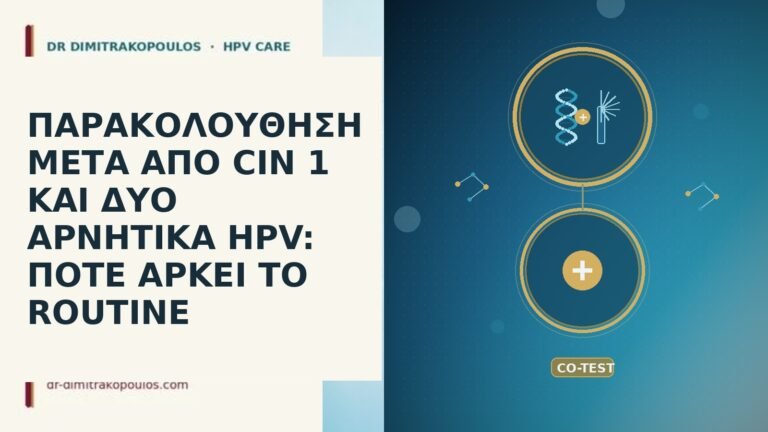 ΠΑΡΑΚΟΛΟΥΘΗΣΗ ΜΕΤΑ ΑΠΟ CIN 1 ΚΑΙ ΔΥΟ ΑΡΝΗΤΙΚΑ HPV: ΠΟΤΕ