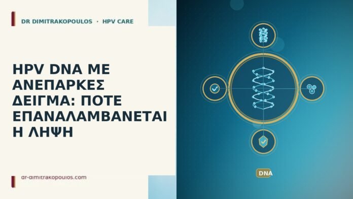 HPV DNA ΜΕ ΑΝΕΠΑΡΚΕΣ ΔΕΙΓΜΑ: ΠΟΤΕ ΕΠΑΝΑΛΑΜΒΑΝΕΤΑΙ Η ΛΗΨΗ HPV DNA ΜΕ ΑΝΕΠΑΡΚΕΣ ΔΕΙΓΜΑ: ΠΟΤΕ ΕΠΑΝΑΛΑΜΒΑΝΕΤΑΙ Η ΛΗΨΗ