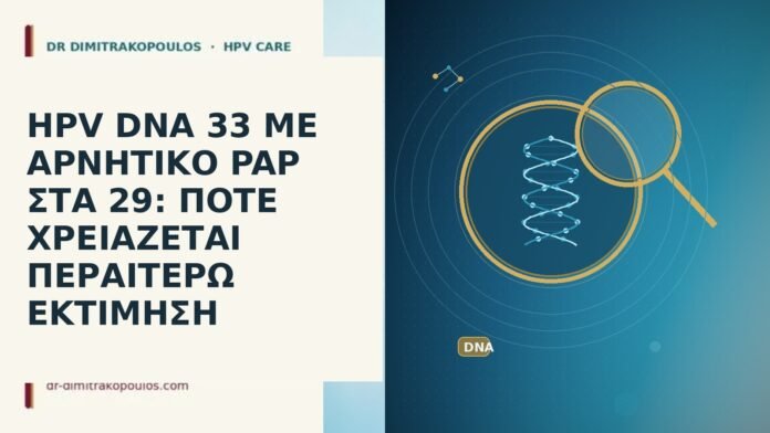 HPV DNA 33 ΜΕ ΑΡΝΗΤΙΚΟ PAP ΣΤΑ 29: ΠΟΤΕ ΧΡΕΙΑΖΕΤΑΙ ΠΕΡΑΙΤΕΡΩ ΕΚΤΙΜΗΣΗ HPV DNA 33 ΜΕ ΑΡΝΗΤΙΚΟ PAP ΣΤΑ 29: ΠΟΤΕ ΧΡΕΙΑΖΕΤΑΙ