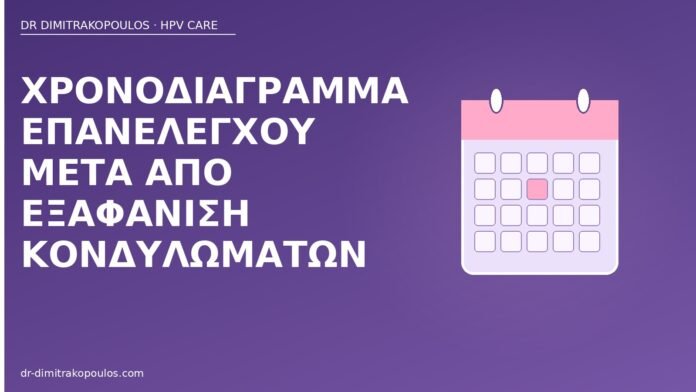 Χρονοδιάγραμμα επανελέγχου μετά από εξαφάνιση κονδυλωμάτων επανέλεγχος μετά εξαφάνιση κονδυλωμάτων