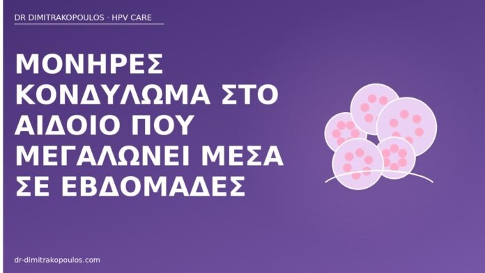 Μονήρες κονδύλωμα στο αιδοίο που μεγαλώνει μέσα σε εβδομάδες μονήρες κονδύλωμα αιδοίο