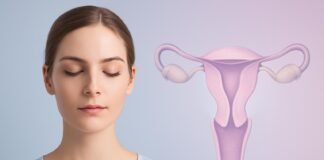 Εικόνα σχετική με γυναικολογική φροντίδα και ενδομητρίωση σε απαλά ροζ, μωβ και γαλάζια χρώματα με διακριτική αναφορά στην περιοχή της πυέλου
