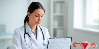 Γυναικολόγος εξετάζει δεδομένα βασικής θερμοκρασίας σε ιατρείο γονιμότητας στη Γλυφάδα