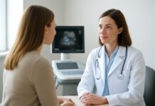 Γυναικολόγος στη Γλυφάδα για αδενομύωση: πώς οργανώνεται ο έλεγχος; Γυναικολόγος εξετάζει ασθενή σε κλινική υπερήχων στη Γλυφάδα για αδενομύωση