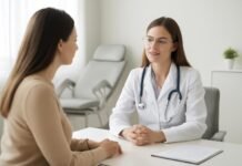 Ενδομητρίωμα ωοθήκης: ποια συμπτώματα και εξετάσεις αξιολογούνται; Greek gynecology clinic interior for patient consultation