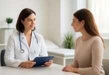 Κολπική ξηρότητα σε νεότερη γυναίκα: ποιες αιτίες μπορεί να ελεγχθούν; κολπική ξηρότητα σε νεότερη γυναίκα: γυναίκα εξετάζεται από γυναικολόγο στη Γλυφάδα
