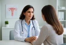 Τεστ Παπ όταν υπάρχει αιμορραγία ή έκκριση: αρκεί για τη διάγνωση; Γυναικολόγος εξετάζει ασθενή σε ιατρείο στη Γλυφάδα