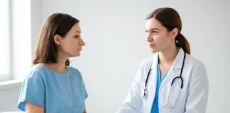 Εξέταση γυναικολόγου σε ιατρείο με επιστημονική ατμόσφαιρα