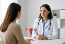 Υδροσάλπιγγα: πώς επηρεάζει τη γονιμότητα και ποιες επιλογές υπάρχουν; Consultation with gynecologist on hydropsalpinx and fertility impact, symbolizing medical care and options