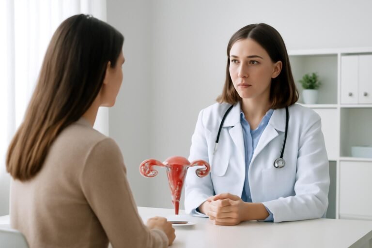 Consultation with gynecologist on hydropsalpinx and fertility impact, symbolizing medical care and options