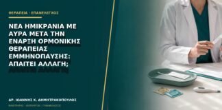Νέα ημικρανία με αύρα μετά την έναρξη ορμονικής θεραπείας εμμηνόπαυσης: απαιτεί αλλαγή;