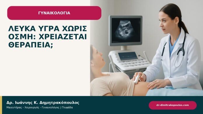 Λευκά υγρά χωρίς οσμή: χρειάζεται θεραπεία; Λευκά υγρά χωρίς οσμή: χρειάζεται θεραπεία; - ενημερωτικό cover του Δρ. Ιωάννη Κ. Δημητρακόπουλου