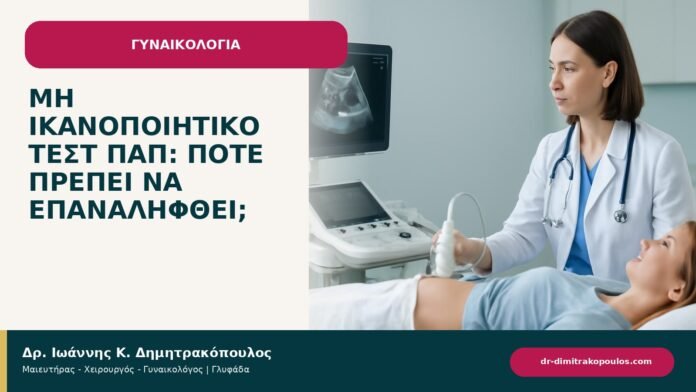 Μη ικανοποιητικό τεστ Παπ: πότε πρέπει να επαναληφθεί; Μη ικανοποιητικό τεστ Παπ: πότε πρέπει να επαναληφθεί; - ενημερωτικό cover του Δρ. Ιωάννη Κ. Δημητρακόπουλου