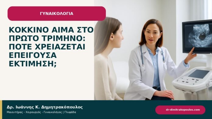 Κόκκινο αίμα στο πρώτο τρίμηνο: πότε χρειάζεται επείγουσα εκτίμηση; - ενημερωτικό cover του Δρ. Ιωάννη Κ. Δημητρακόπουλου