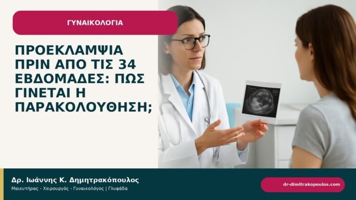 Προεκλαμψία πριν από τις 34 εβδομάδες: πώς γίνεται η παρακολούθηση; Προεκλαμψία πριν από τις 34 εβδομάδες: πώς γίνεται η παρακολούθηση; - ενημερωτικό cover του Δρ. Ιωάννη Κ. Δημητρακόπουλου