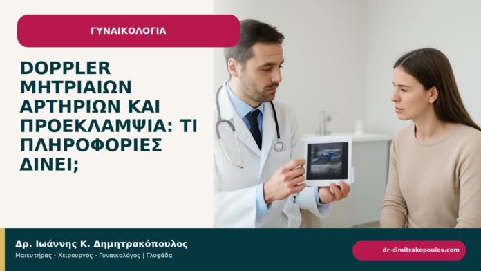 Doppler μητριαίων αρτηριών και προεκλαμψία: τι πληροφορίες δίνει; - ενημερωτικό cover του Δρ. Ιωάννη Κ. Δημητρακόπουλου
