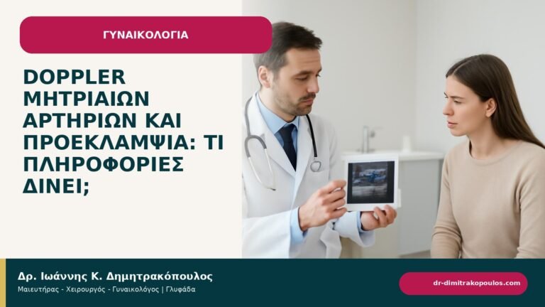 Doppler μητριαίων αρτηριών και προεκλαμψία: τι πληροφορίες δίνει; - ενημερωτικό cover του Δρ. Ιωάννη Κ. Δημητρακόπουλου