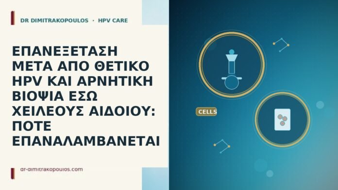 ΕΠΑΝΕΞΕΤΑΣΗ ΜΕΤΑ ΑΠΟ ΘΕΤΙΚΟ HPV ΚΑΙ ΑΡΝΗΤΙΚΗ ΒΙΟΨΙΑ ΕΣΩ ΧΕΙΛΕΟΥΣ ΑΙΔΟΙΟΥ: ΠΟΤΕ ΕΠΑΝΑΛΑΜΒΑΝΕΤΑΙ ΕΠΑΝΕΞΕΤΑΣΗ ΜΕΤΑ ΑΠΟ ΘΕΤΙΚΟ HPV ΚΑΙ ΑΡΝΗΤΙΚΗ ΒΙΟΨΙΑ ΕΣΩ ΧΕΙΛΕΟΥΣ