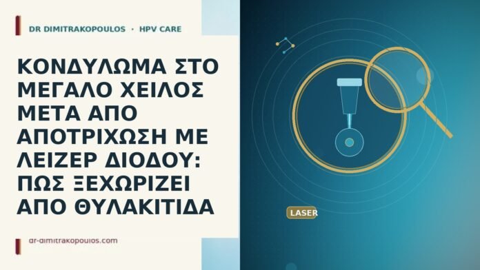 ΚΟΝΔΥΛΩΜΑ ΣΤΟ ΜΕΓΑΛΟ ΧΕΙΛΟΣ ΜΕΤΑ ΑΠΟ ΑΠΟΤΡΙΧΩΣΗ ΜΕ ΛΕΙΖΕΡ ΔΙΟΔΟΥ: ΠΩΣ ΞΕΧΩΡΙΖΕΙ ΑΠΟ ΘΥΛΑΚΙΤΙΔΑ ΚΟΝΔΥΛΩΜΑ ΣΤΟ ΜΕΓΑΛΟ ΧΕΙΛΟΣ ΜΕΤΑ ΑΠΟ ΑΠΟΤΡΙΧΩΣΗ ΜΕ ΛΕΙΖΕΡ ΔΙΟΔΟΥ:
