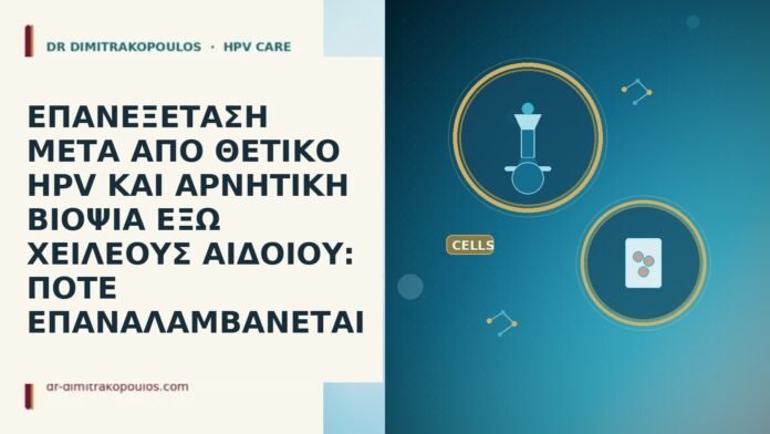ΕΠΑΝΕΞΕΤΑΣΗ ΜΕΤΑ ΑΠΟ ΘΕΤΙΚΟ HPV ΚΑΙ ΑΡΝΗΤΙΚΗ ΒΙΟΨΙΑ ΕΞΩ ΧΕΙΛΕΟΥΣ ΑΙΔΟΙΟΥ: ΠΟΤΕ ΕΠΑΝΑΛΑΜΒΑΝΕΤΑΙ ΕΠΑΝΕΞΕΤΑΣΗ ΜΕΤΑ ΑΠΟ ΘΕΤΙΚΟ HPV ΚΑΙ ΑΡΝΗΤΙΚΗ ΒΙΟΨΙΑ ΕΞΩ ΧΕΙΛΕΟΥΣ